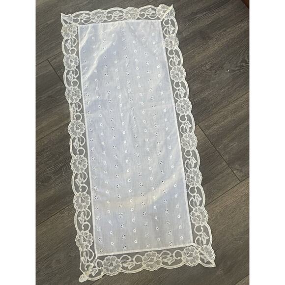 Vintage Other - Vintage Beige Cotton Lace Table Runner Beige Eyelet Cottagecore Farmhouse 29x13
